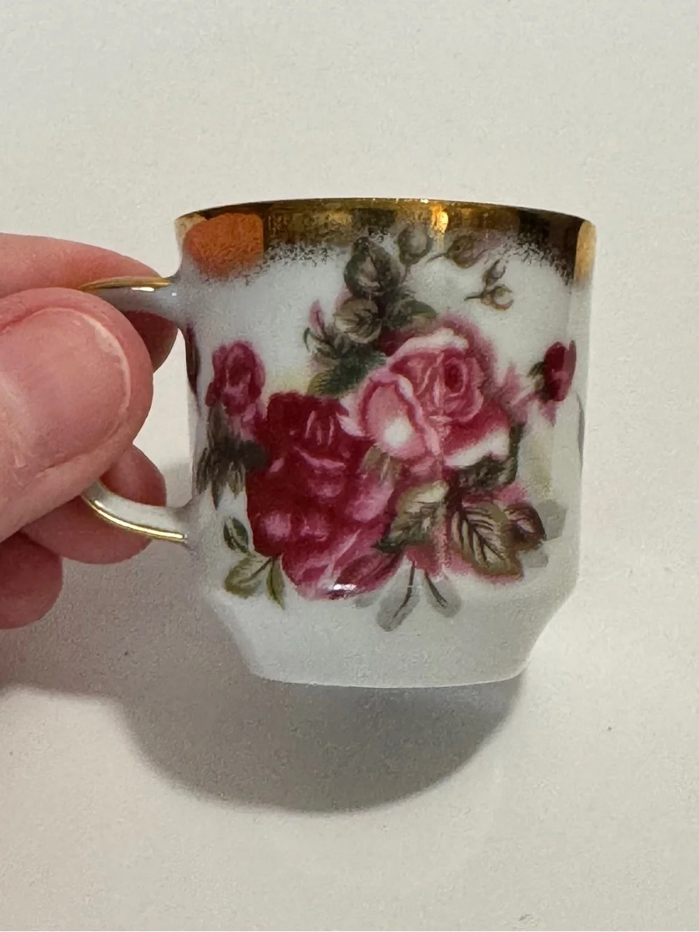 Vintage Porcelana Tsuji Argentina Rose Demitasse Cup & Saucer Gold Trim